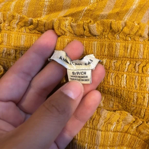 American Eagle Yellow & Cream Striped Smocked Top Strapless Romper Small - Picture 8 of 9